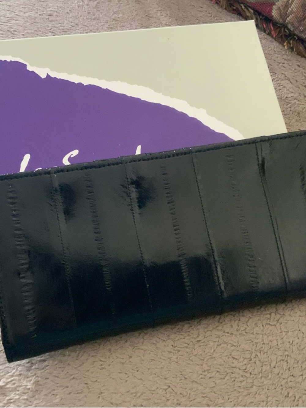 BRAND NEW Glossy Black Patent Eel Skin by Lee Sands folded Rectangular wallet